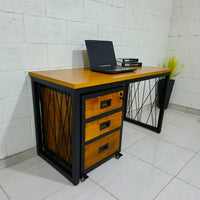 Conjunto Iron Grid Office: Mesa 150x60cm + Gaveteiro Rústico Industrial