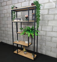 Estante estilo industrial em aço e madeira maciça 180x100cm