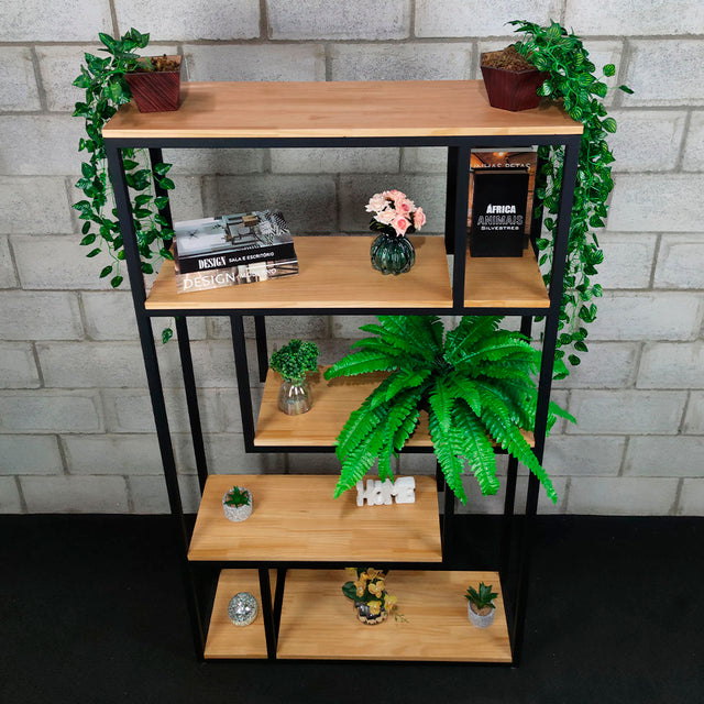 Estante estilo industrial em aço e madeira maciça 180x100cm