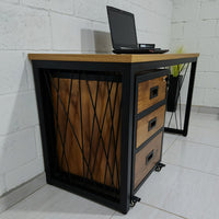 Conjunto Iron Grid Office: Mesa 150x60cm + Gaveteiro Rústico Industrial
