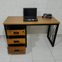 Conjunto Iron Grid Office: Mesa 150x60cm + Gaveteiro Rústico Industrial