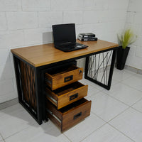 Conjunto Iron Grid Office: Mesa 150x60cm + Gaveteiro Rústico Industrial